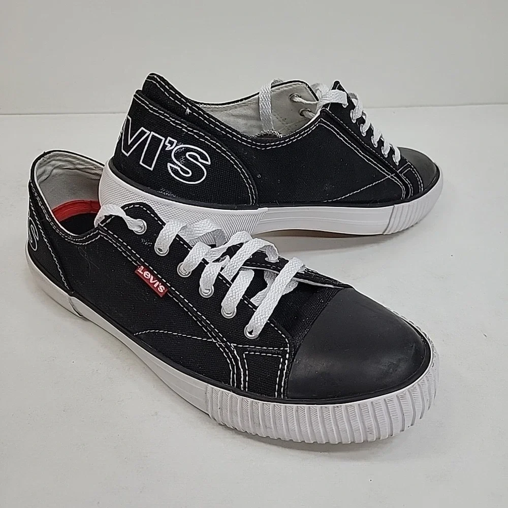 Levis Women's Size 8.5 Logo Sneakers Canvas Low-Top Shoes‎ Black/White